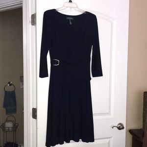 Navy blue faux wrap dress